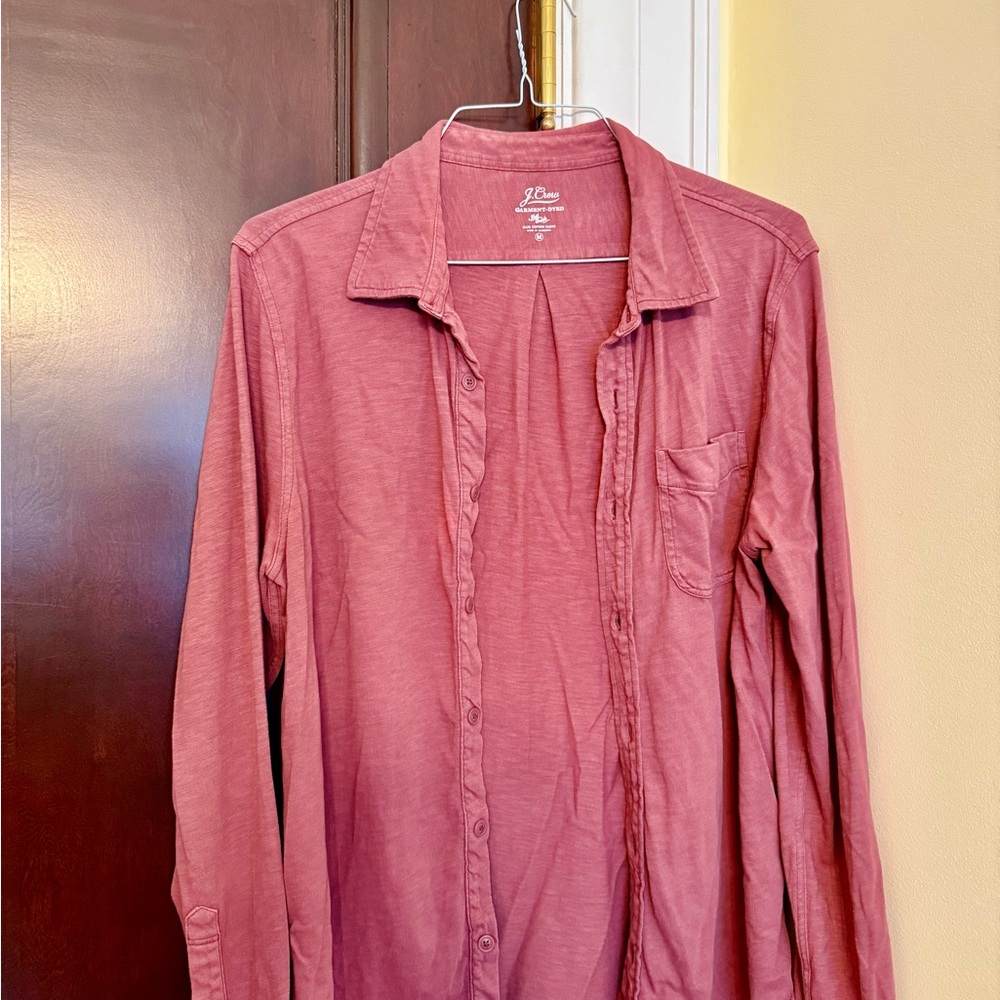 Men's J Crew Red Long-sleeve garment-dyed slub cotton pocket polo shirt
